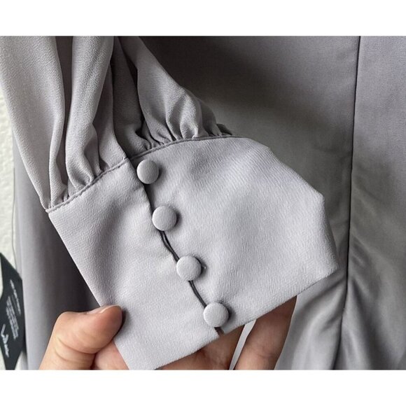 Lulus Long Sleeve Maxi Dress 2X Feel The Romance Grey Off-The-Shoulder Formal - Picture 10 of 14